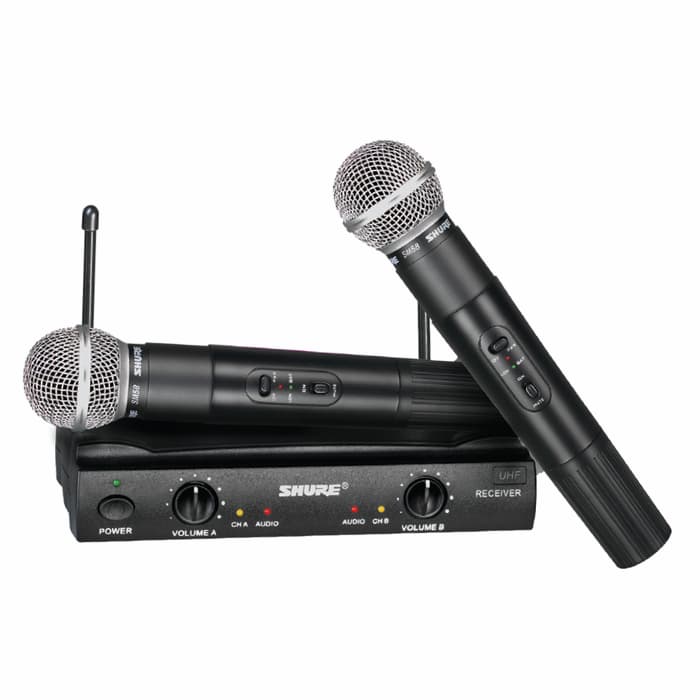 Microfono SM58 inalambrico VHF con base doble de 110V