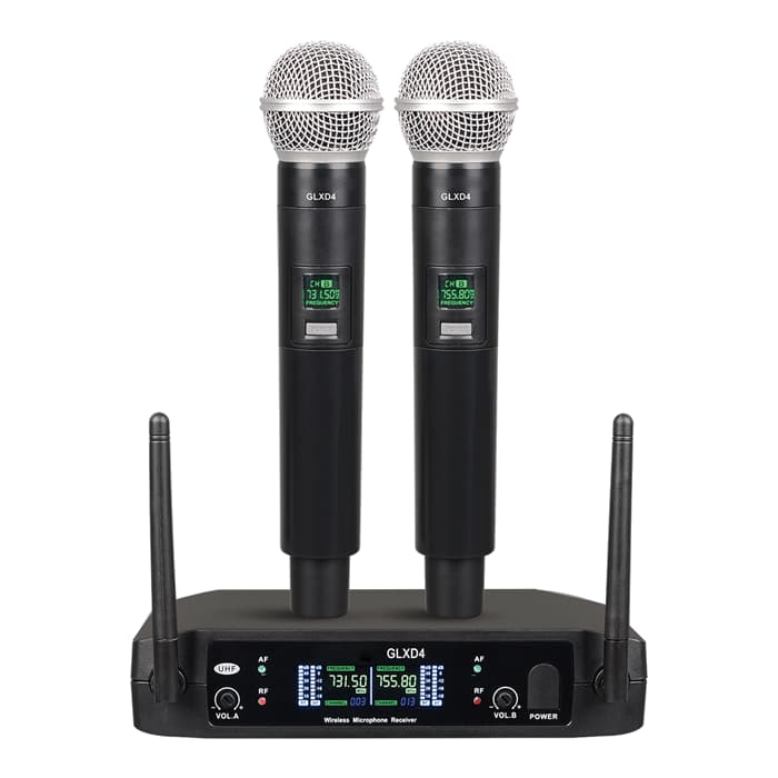 Microfono GLXD4 inalambrico VHF con base doble de 110V